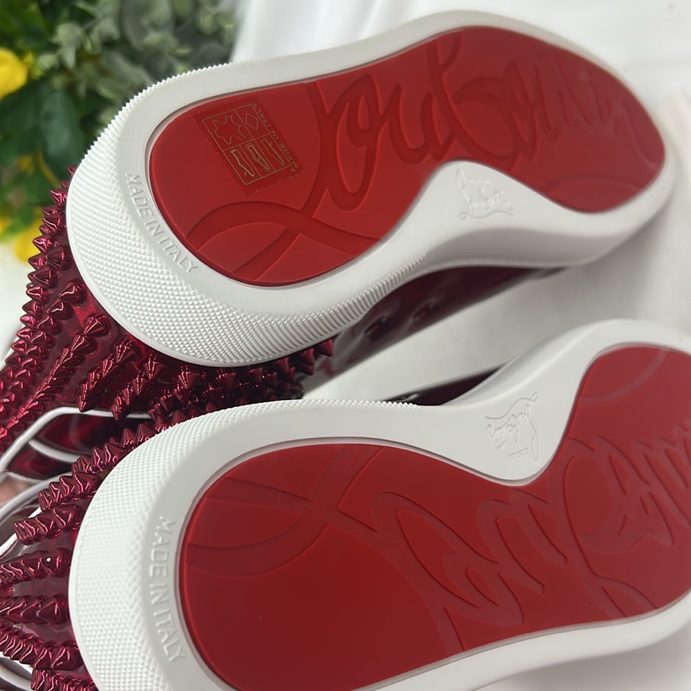 Christian Louboutin Red Spiked Sneakers - Picture 9 of 10